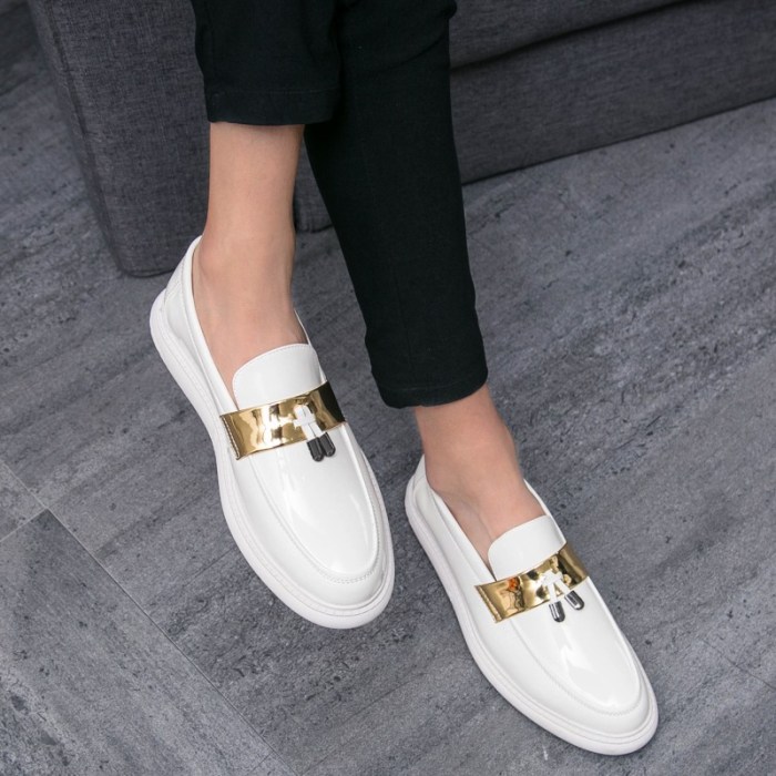 White and gold dress shoes for men