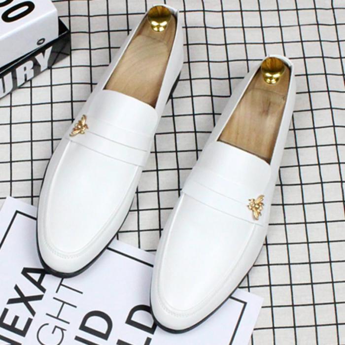 White and gold dress shoes for men